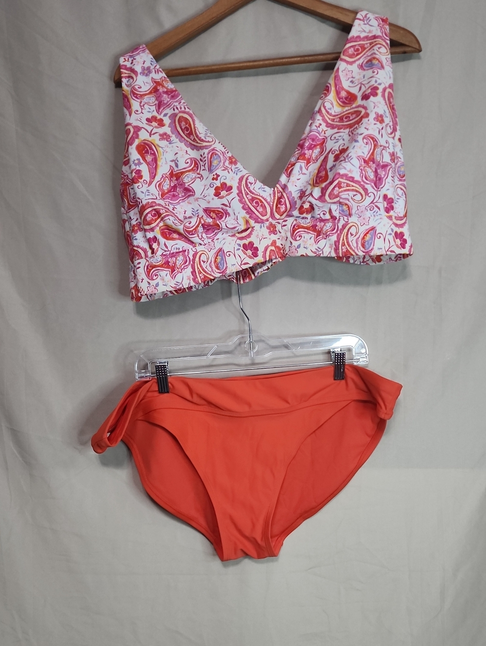 Time and Tru Pink Paisley Bikini Set with Orange Accents
